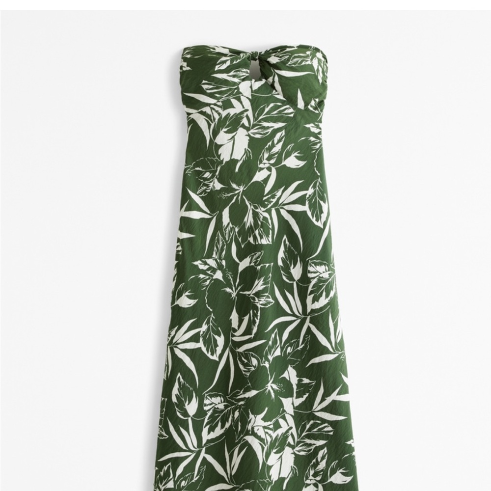 Abercrombie and Fitch Strapless Twist-Front Green and White Floral Dress